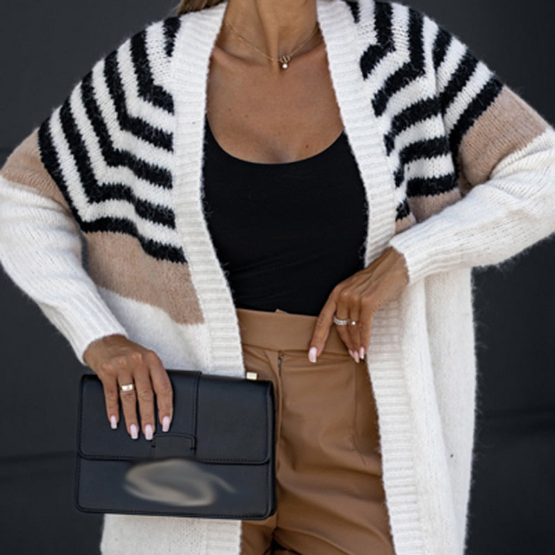 Stripe Contrast Sweater Winter Causal Long Sleeve Outerwear 4