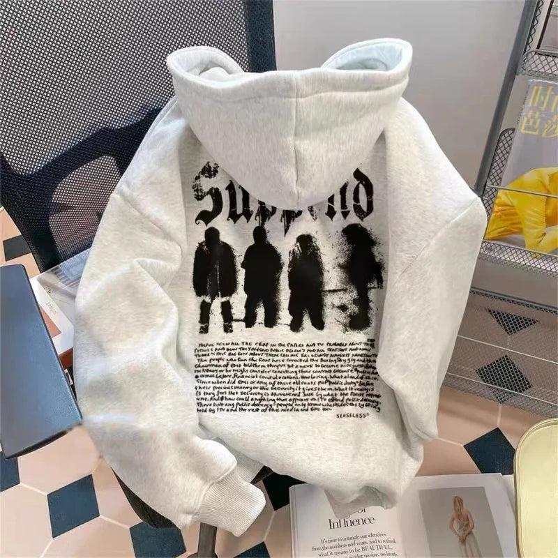Goth Letter Graphic Loose Fleece Hoodie