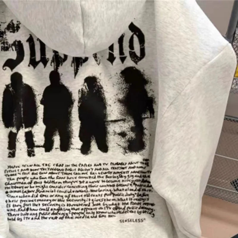 Goth Letter Graphic Loose Fleece Hoodie