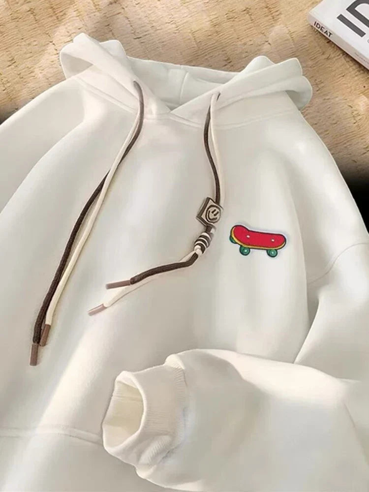 Kawaii Skateboard Graphic Cotton Fleece Hoodie