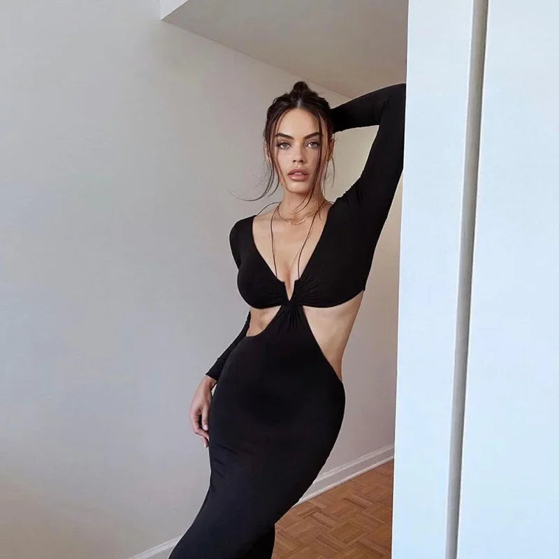 Long Sleeve Cutout Bodycon Maxi Dress 4