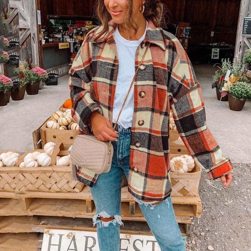 Oversized Checkered Autumn Plaid Shirt Jacket