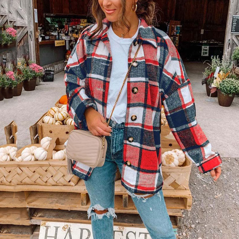 Oversized Checkered Autumn Plaid Shirt Jacket 12