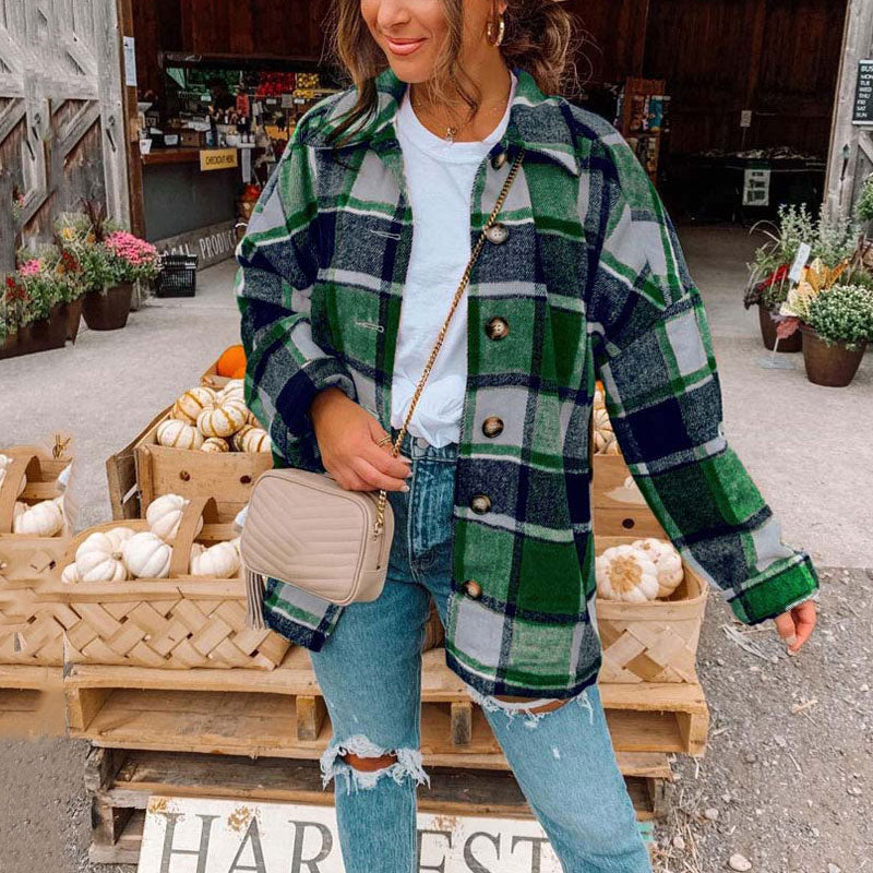Oversized Checkered Autumn Plaid Shirt Jacket 8