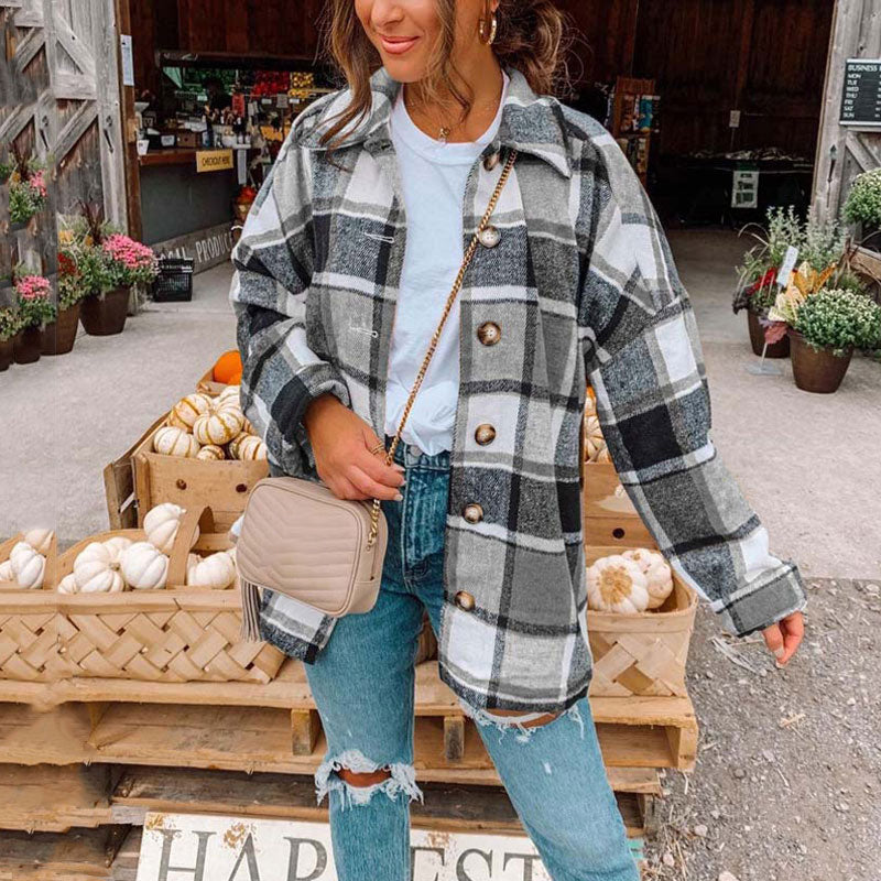 Oversized Checkered Autumn Plaid Shirt Jacket 7