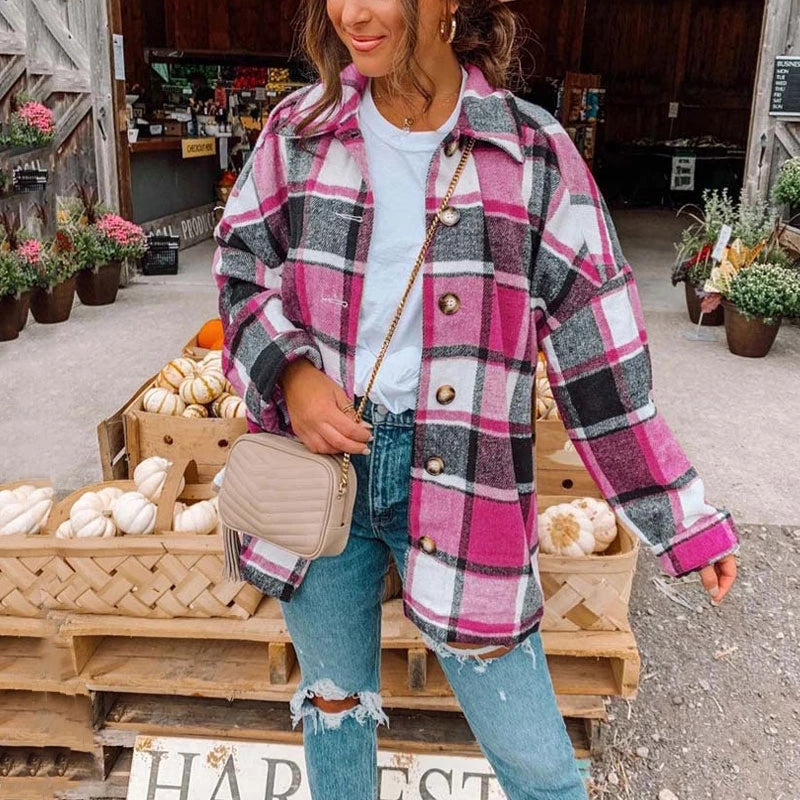 Oversized Checkered Autumn Plaid Shirt Jacket 6