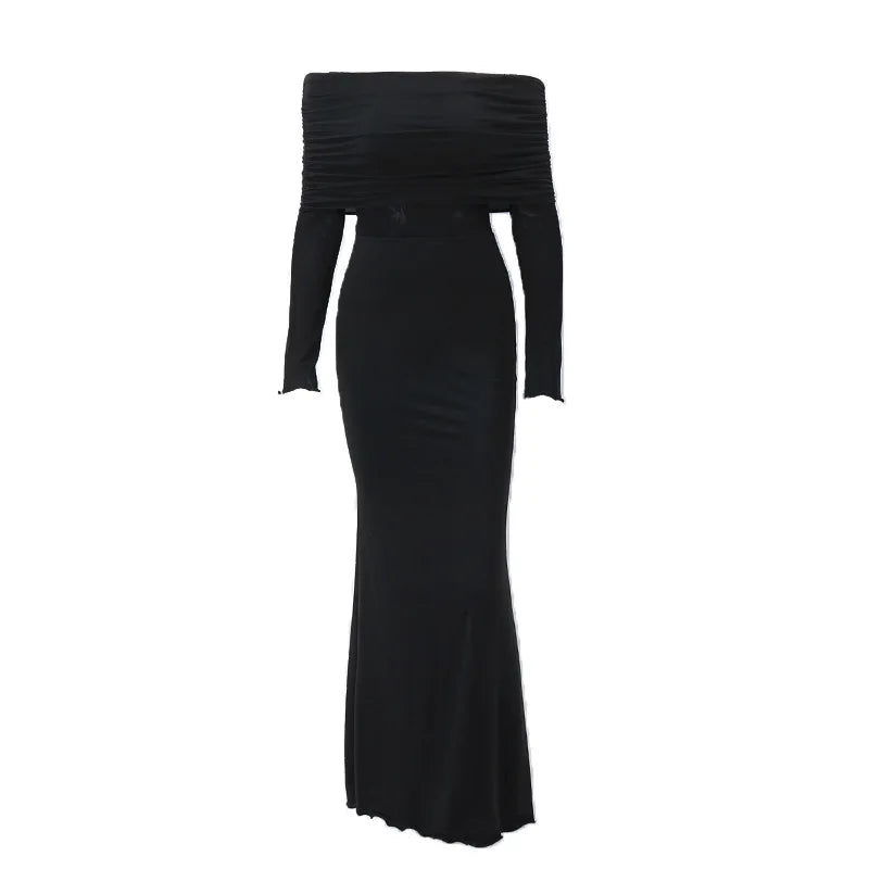 Off Shoulder Long Sleeve Cutout Bodycon Maxi Dress