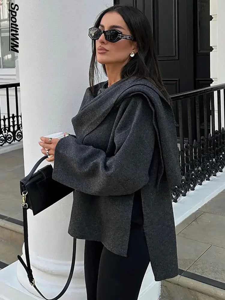Loose Long Sleeve Knitted Cape Coat