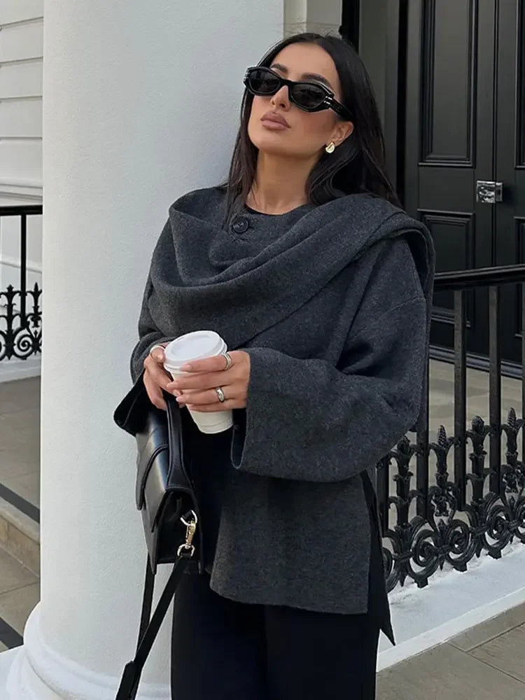 Loose Long Sleeve Knitted Cape Coat 2