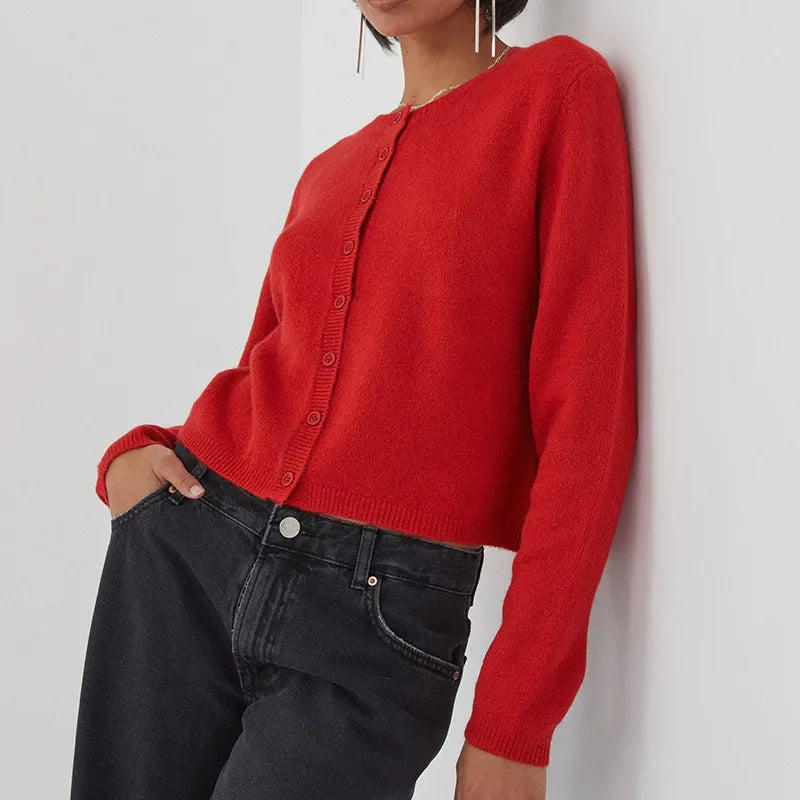 Preppy Crew Neck Button Up Front Cardigan