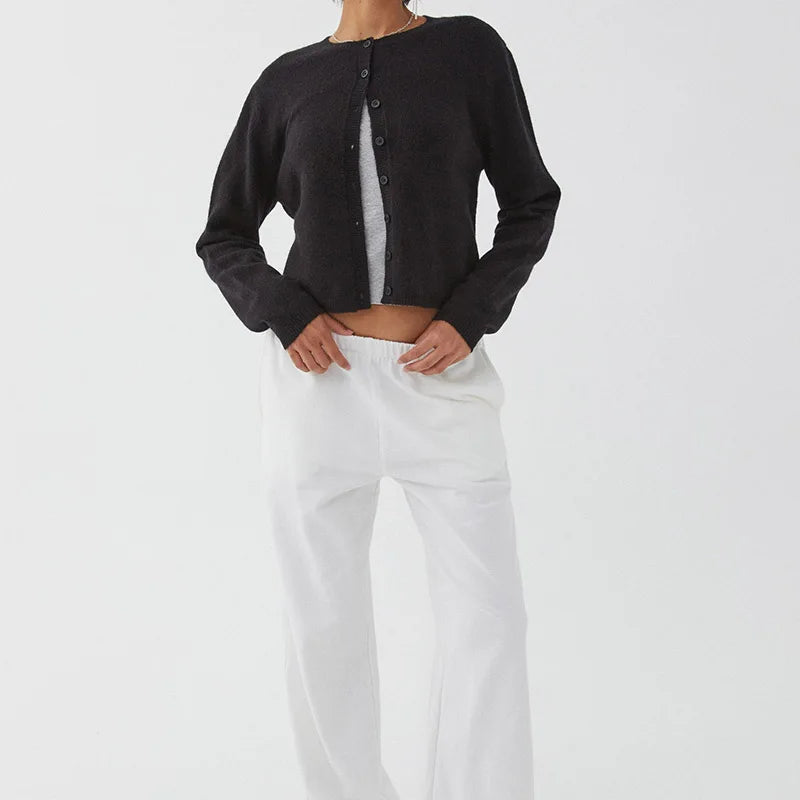 Preppy Crew Neck Button Up Front Cardigan