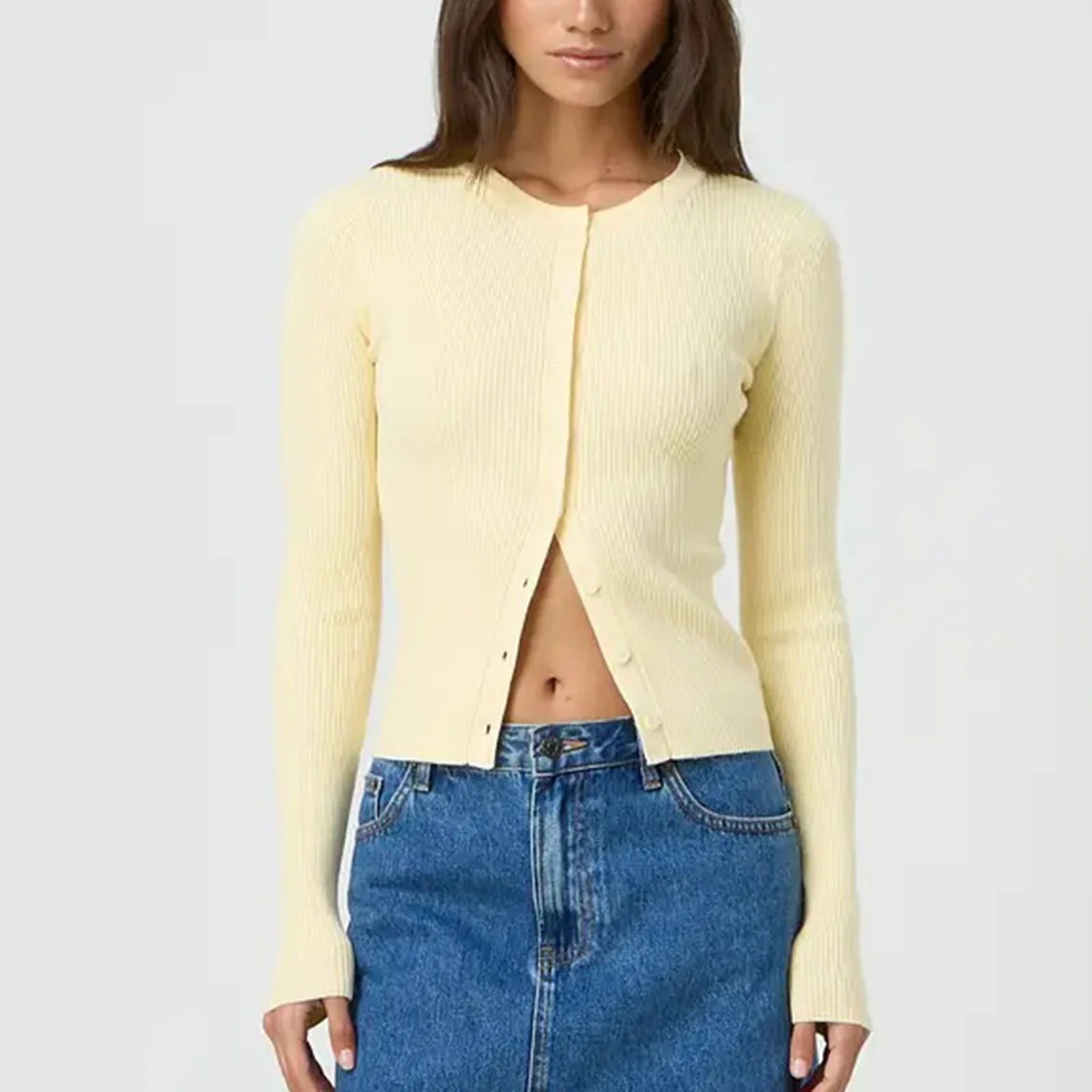 Solid Ribbed Button Up Slim Knit Cardigan