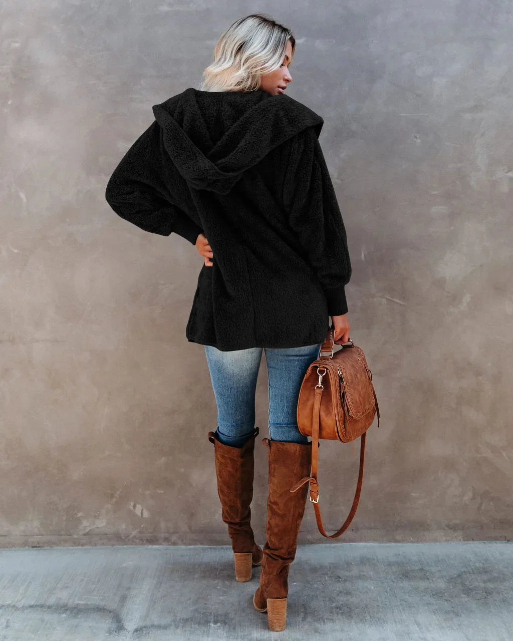 Warm Faux Plush Puffy Plush Hooded Casual Soft Fleece Autumn Winter Coats - Fashionpara