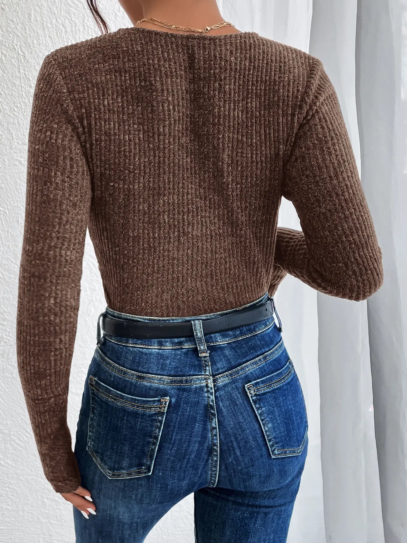 PrincessAce Deep V-Neck Slim Sweater Top for Women