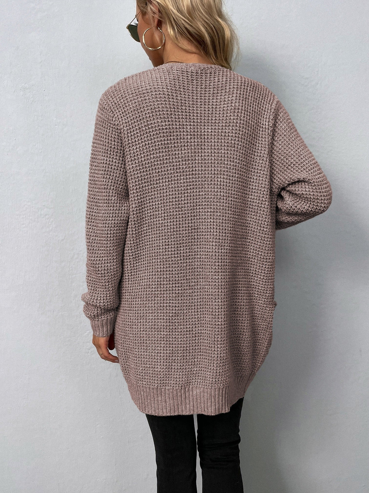 Sweater V-Neck Loose Fit Pockets Long Cardigan 2