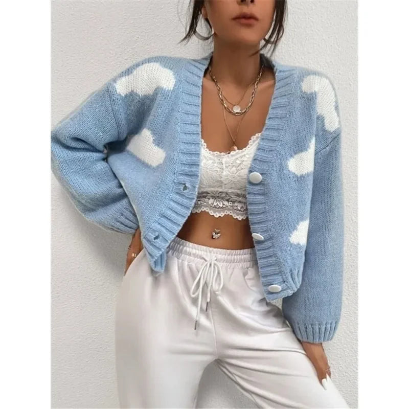Casual Loose V-neck Comfortable Cloud Cozy Autumn Long Sleeve Cardigan Sweater 2
