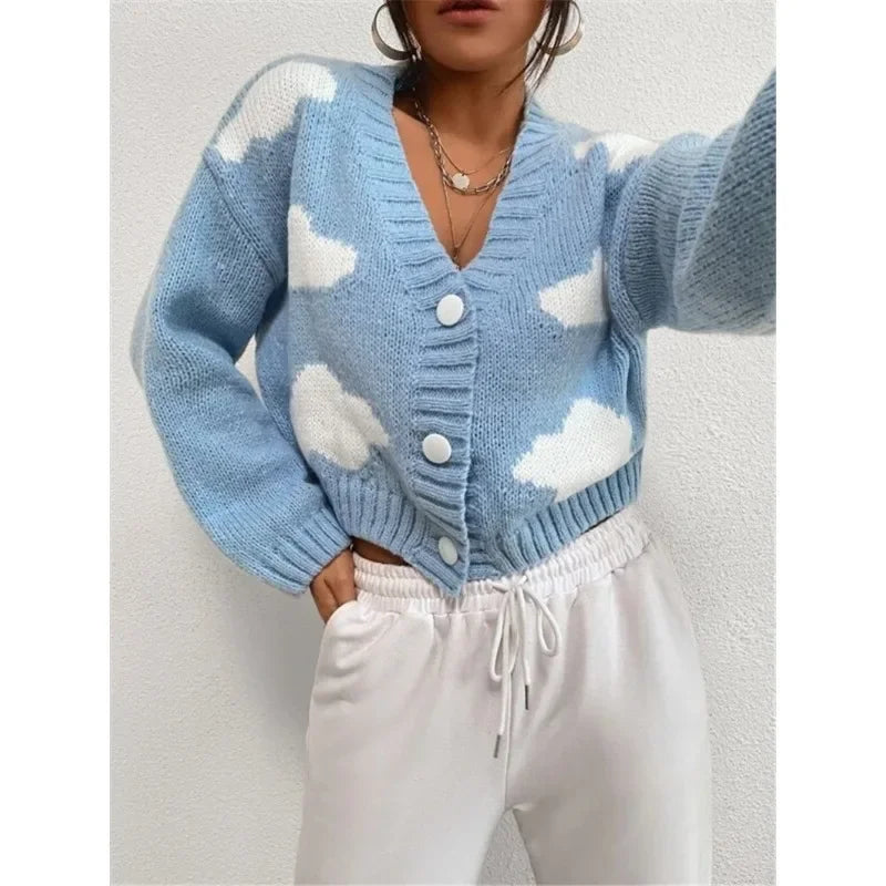 Casual Loose V-neck Comfortable Cloud Cozy Autumn Long Sleeve Cardigan Sweater