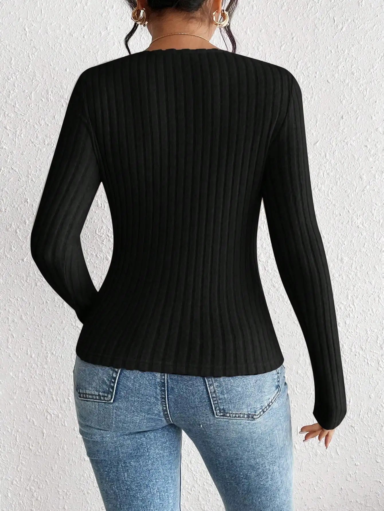 Diamond Collar Casual Knitted Long Sleeve T-shirt Women