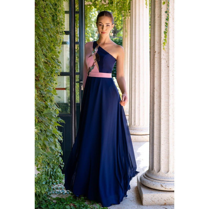 Long Blue Chiffon Dress Slimming Evening Dress - Fashionpara