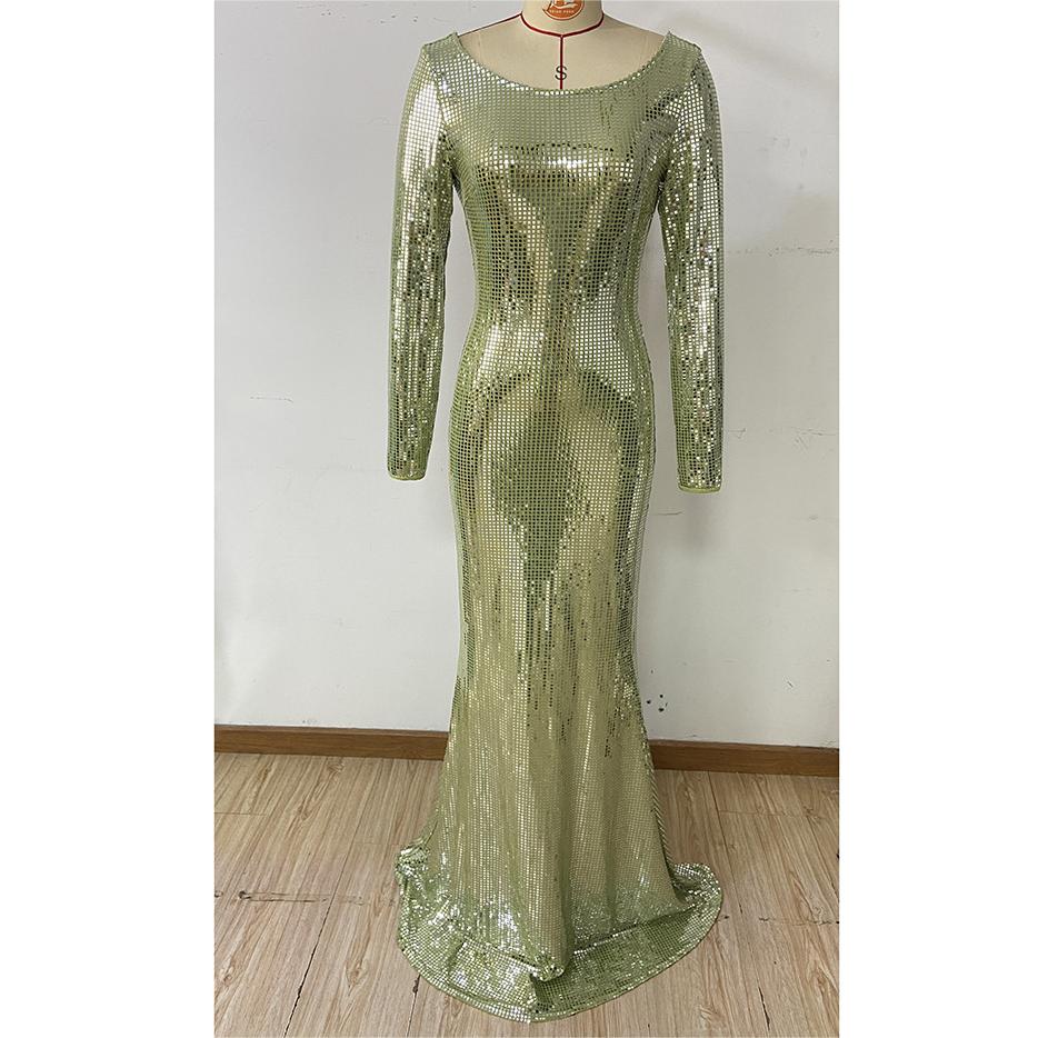 Slim Fit Long Sleeved Mopping Party Cocktail Sequined Evening Dress - Fashionpara