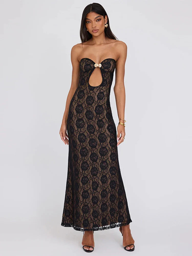 Lace Party Strapless Bodycon Long Floral Dress
