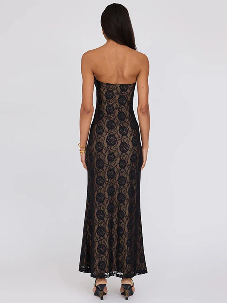 Lace Party Strapless Bodycon Long Floral Dress
