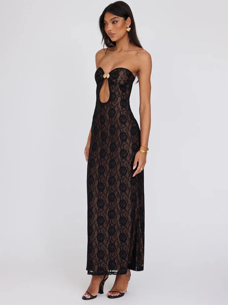 Lace Party Strapless Bodycon Long Floral Dress