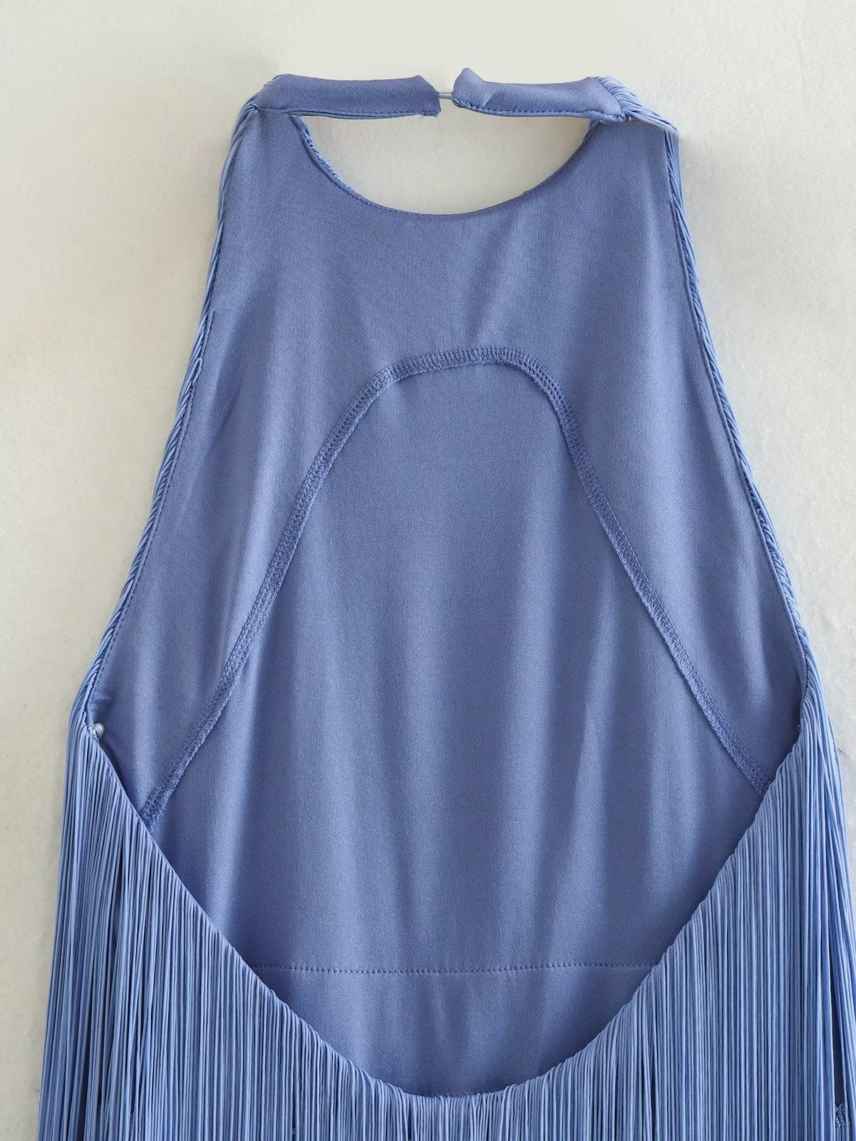 Fringe Halter Neck Sleeveless Tiered Mini Dress