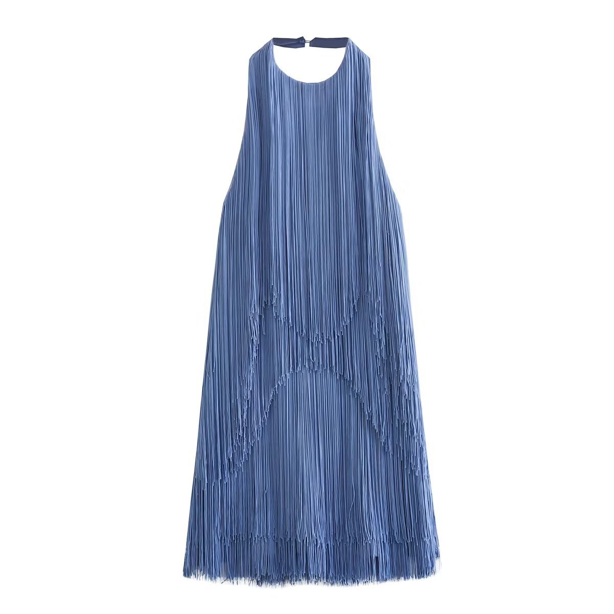 Fringe Halter Neck Sleeveless Tiered Mini Dress