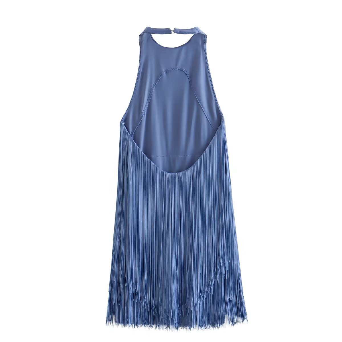 Fringe Halter Neck Sleeveless Tiered Mini Dress