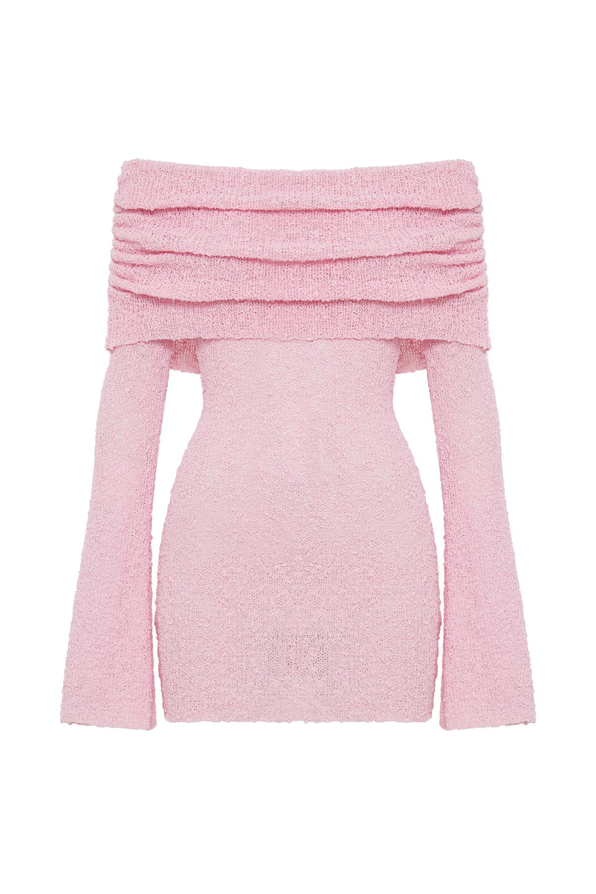 Off Shoulder Long Sleeve Ruched Knit Mini Dress 7