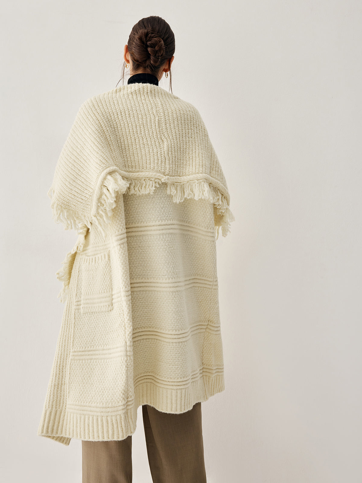 Chunky Knit Tassel Hem Poncho Cardigan 6
