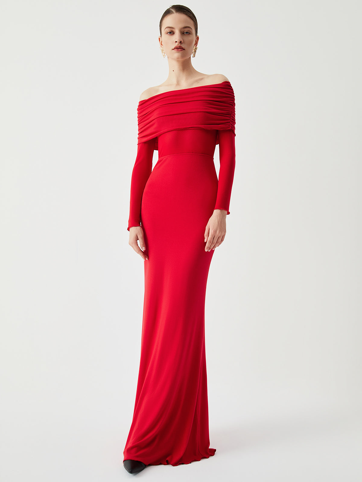 Abriella Off Shoulder Overfold Mesh Maxi Dress - View 4