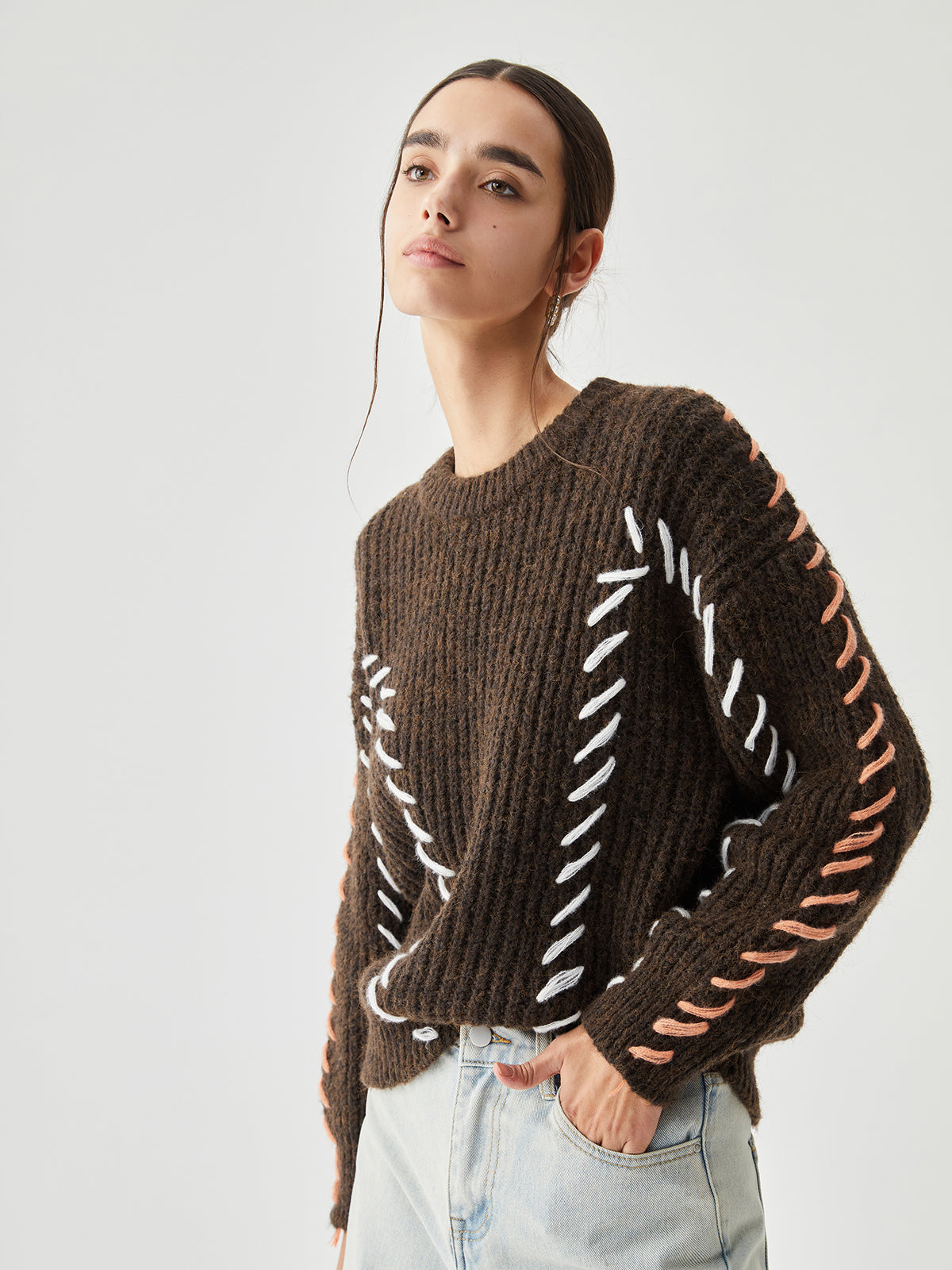 Crocheted Contrast Trim Ribbed Knit Sweater 6
