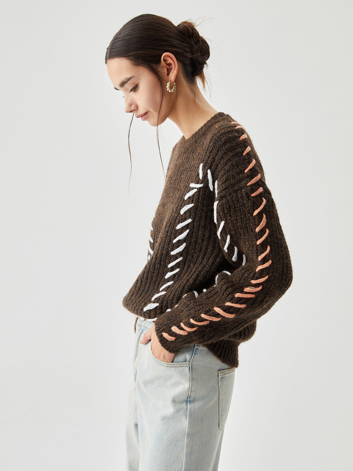 Crocheted Contrast Trim Ribbed Knit Sweater 7