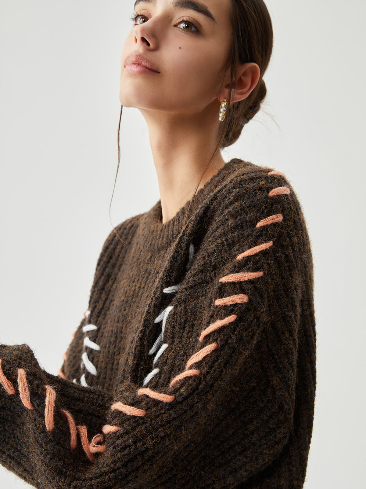 Crocheted Contrast Trim Ribbed Knit Sweater 2