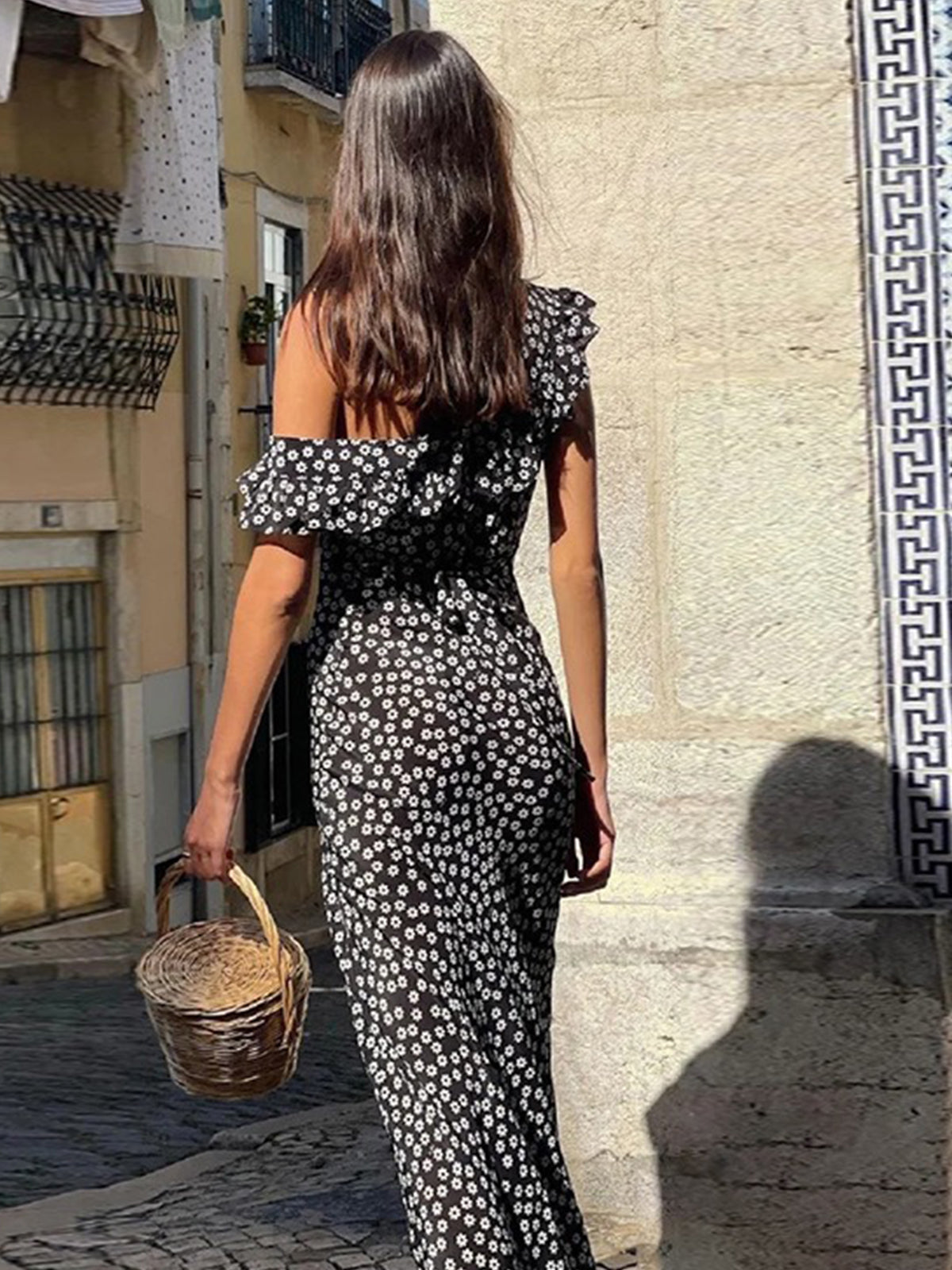 Floral Print Off Shoulder Ruffle Bodycon Maxi Dress 11