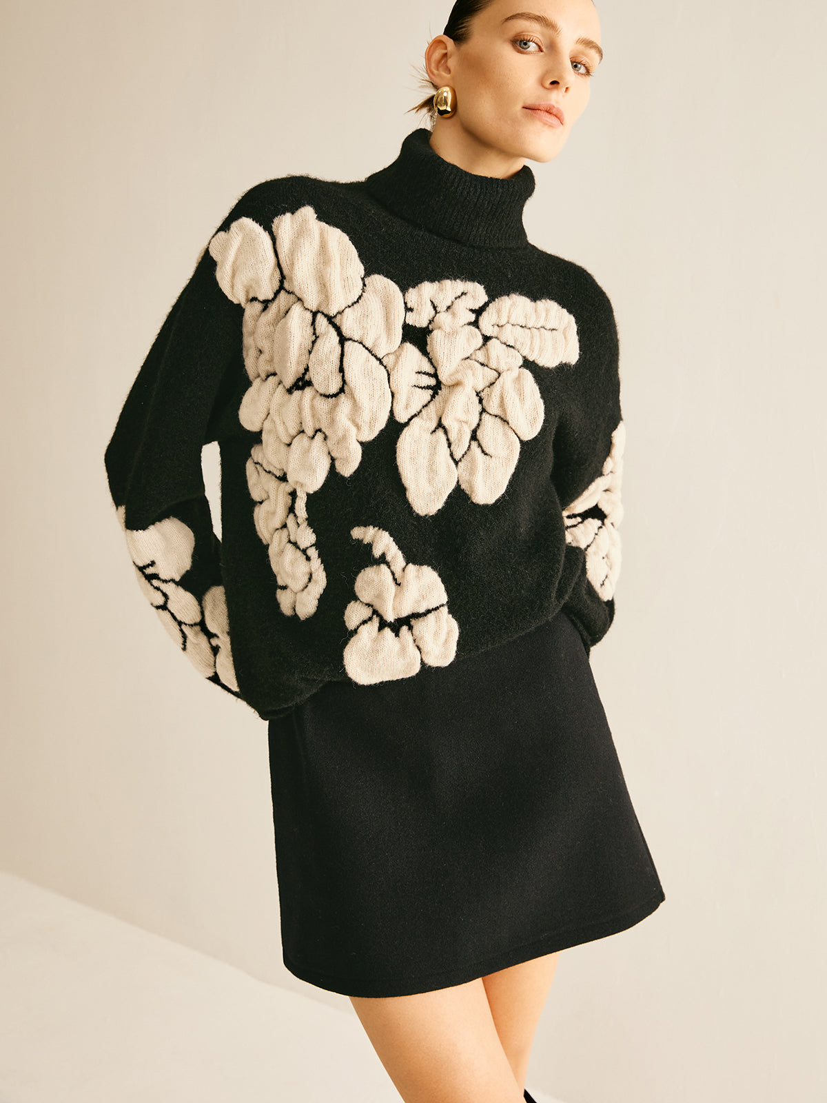 Wool-Blend Turtleneck Jacquard Sweater 2