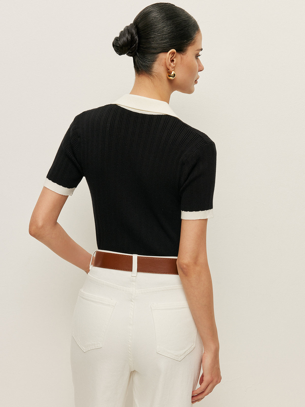 Collared Button Detail Ribbed Knit Top 4