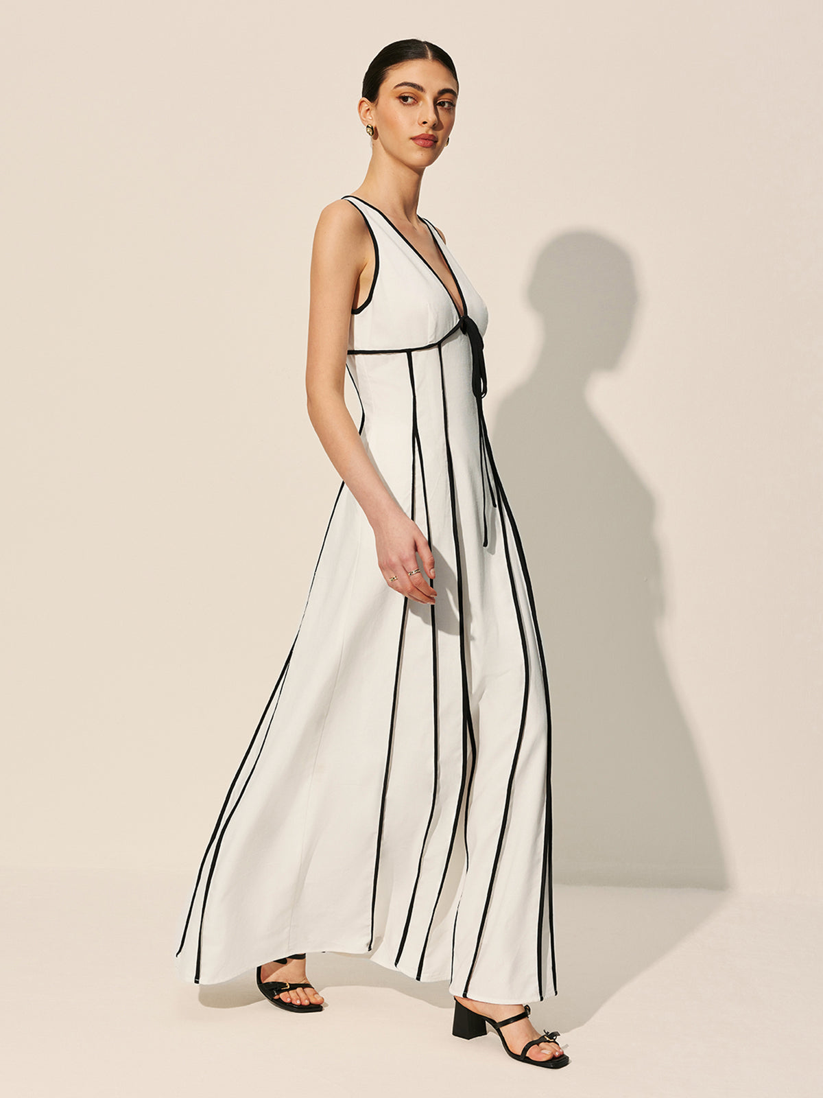 Contrast Stripe V-Neck Sleeveless A-Line Maxi Dress 2