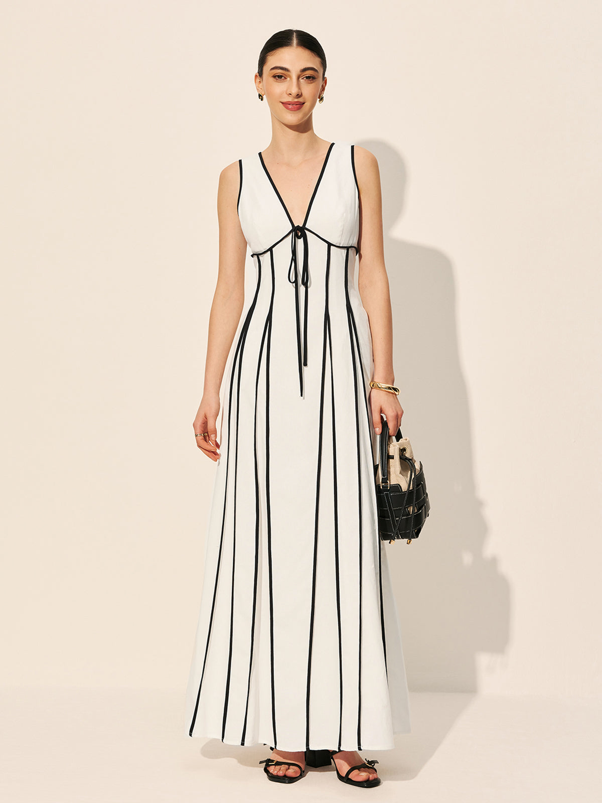 Contrast Stripe V-Neck Sleeveless A-Line Maxi Dress 5