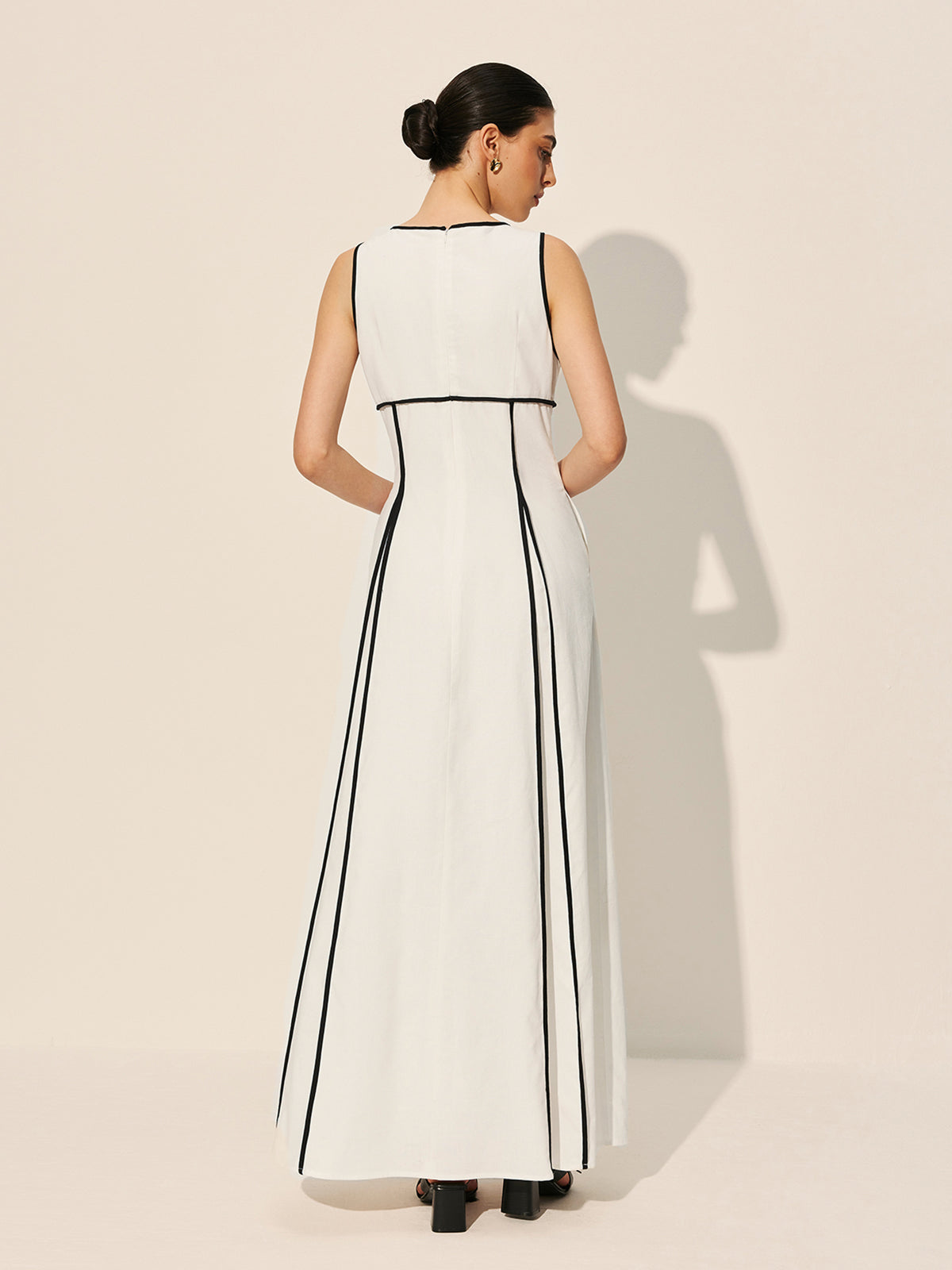 Contrast Stripe V-Neck Sleeveless A-Line Maxi Dress 6