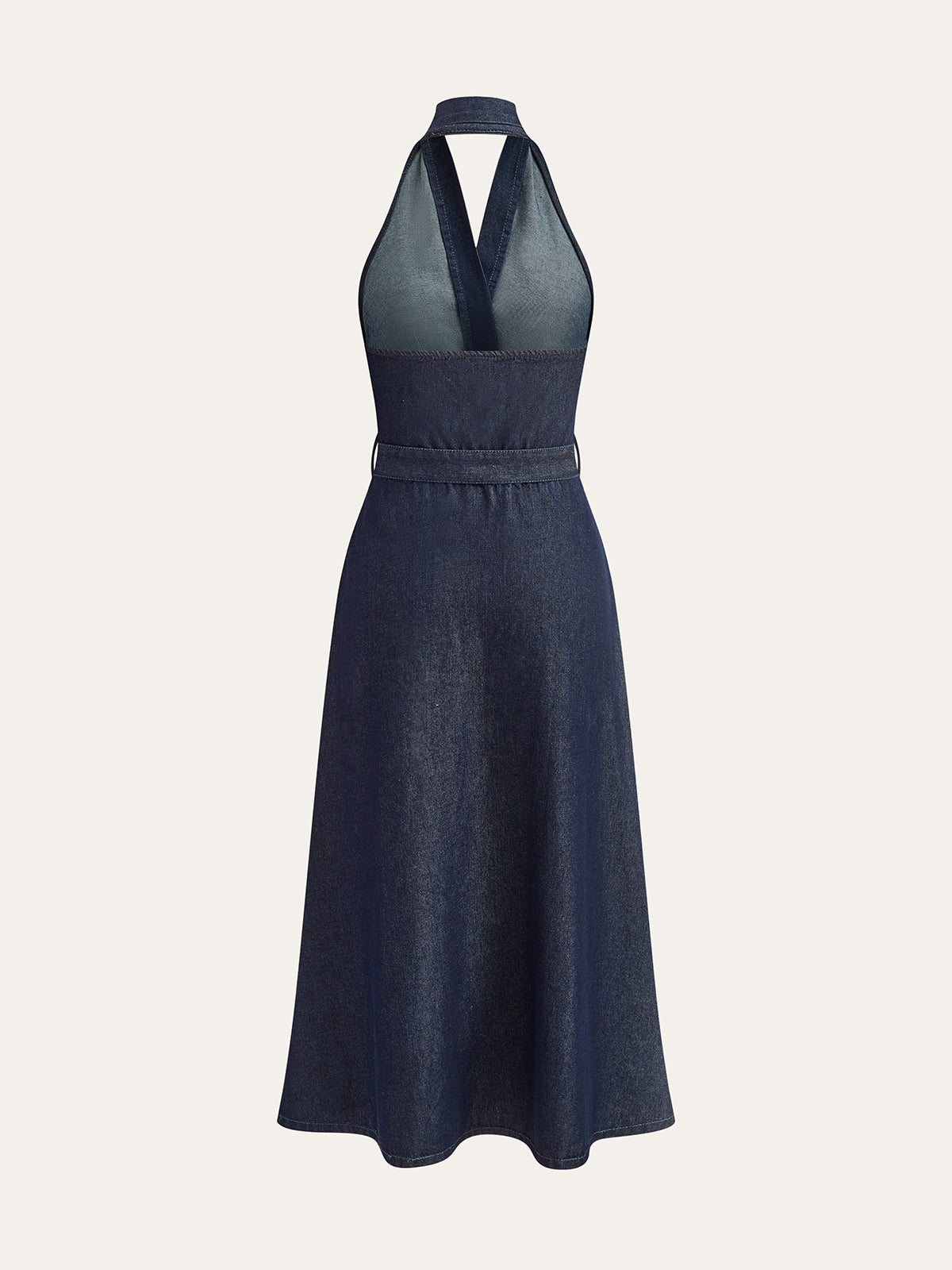 Satin Halter Neck Wrap Belted A-Line Midi Dress