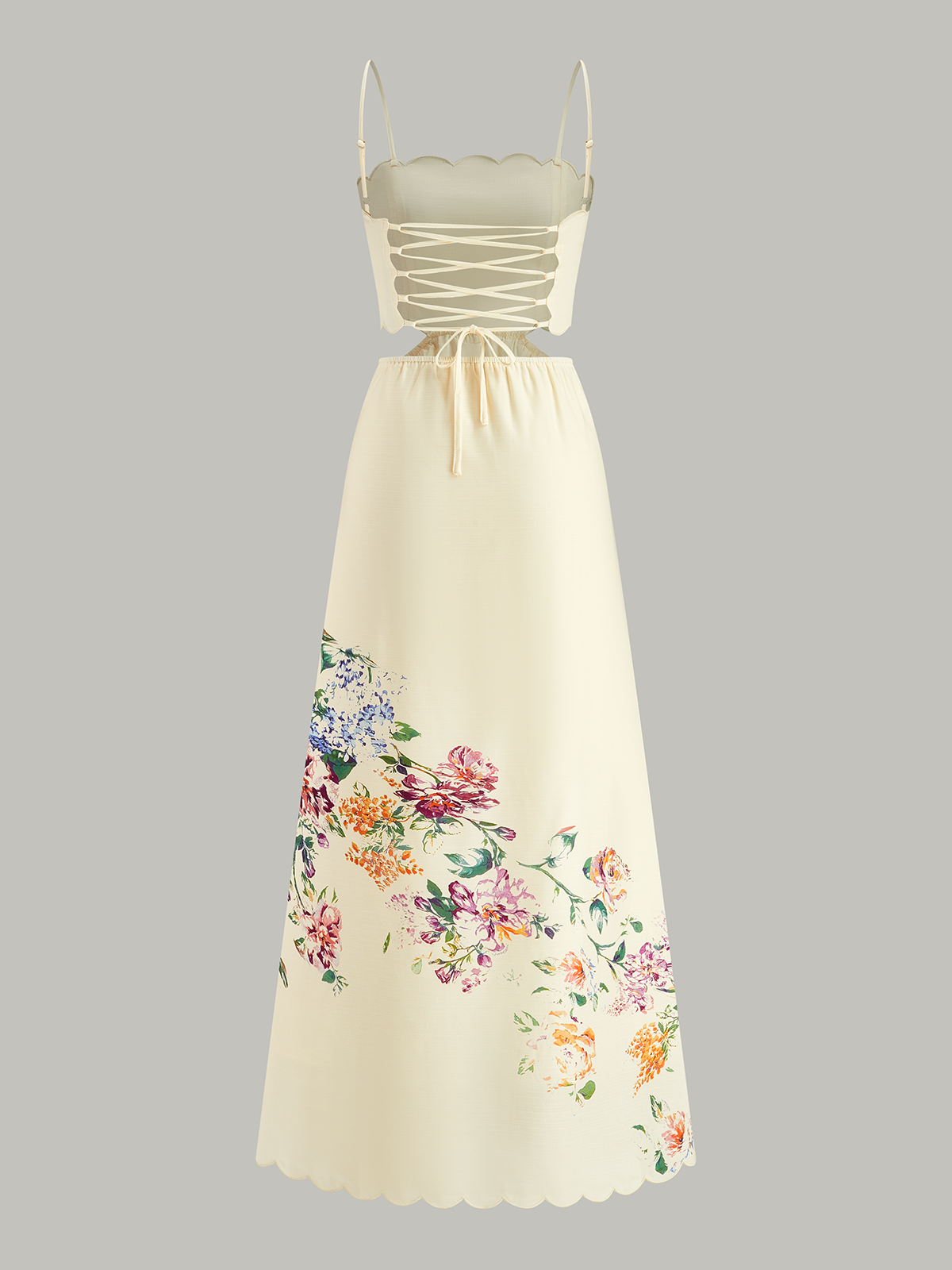 Floral Print Lace Up Back Sleeveless A-Line Midi Dress - View 9