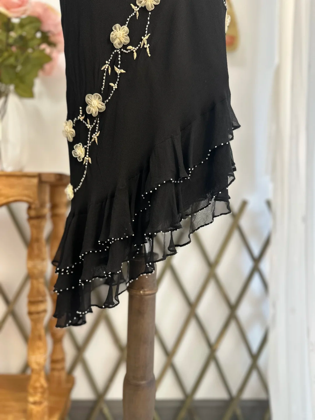 Classy Black Chiffon Beaded Appliques Long Party Gown Formal Evening Dress D560