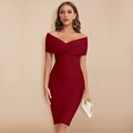 Off-Shoulder V-Neck Ruched Bandage Bodycon Dress 35