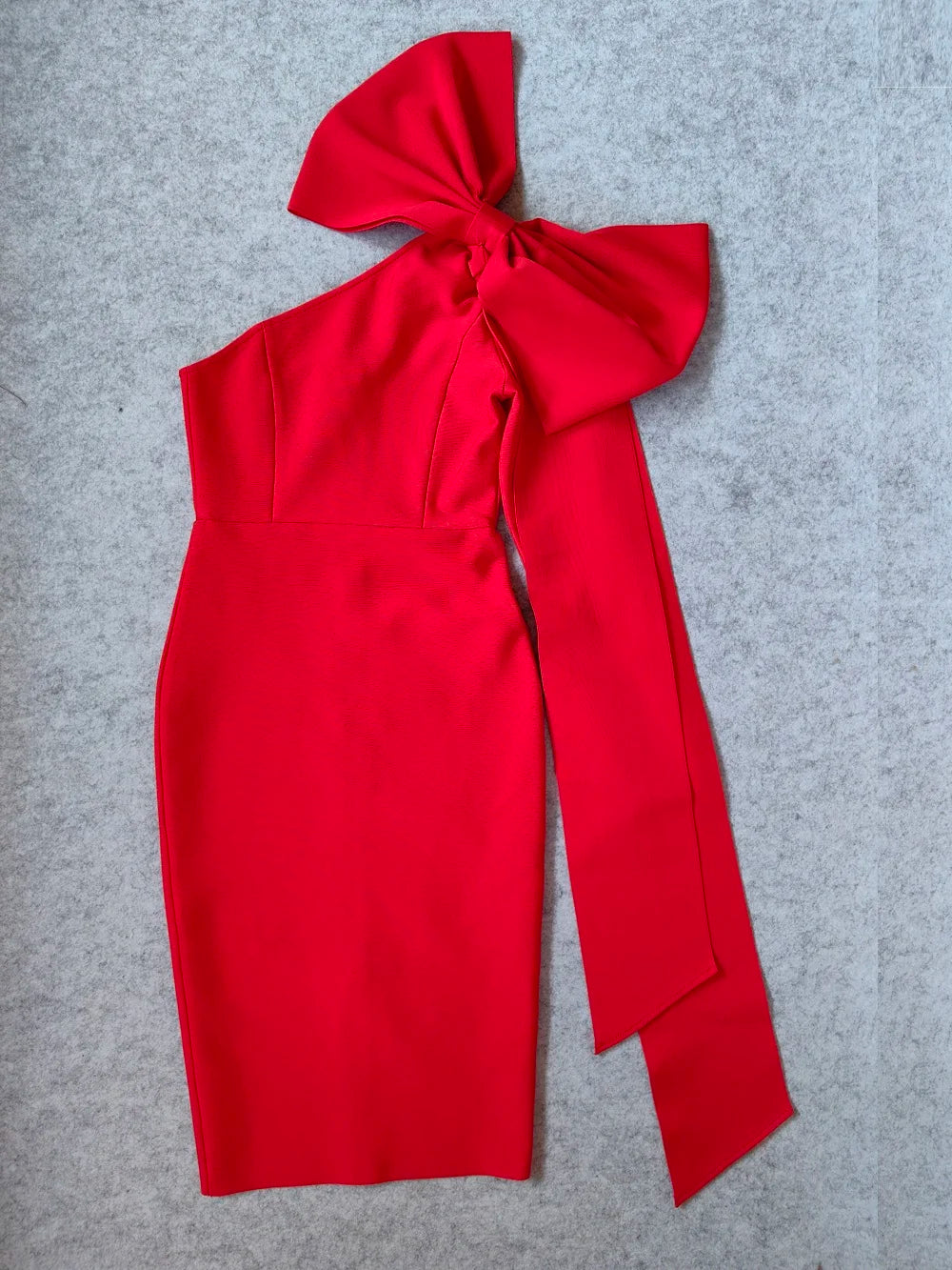 Red Asymmetrical Bandage Evening Dress with Ruffle Split - Bodycon Christmas Party Dress - Fashionpara