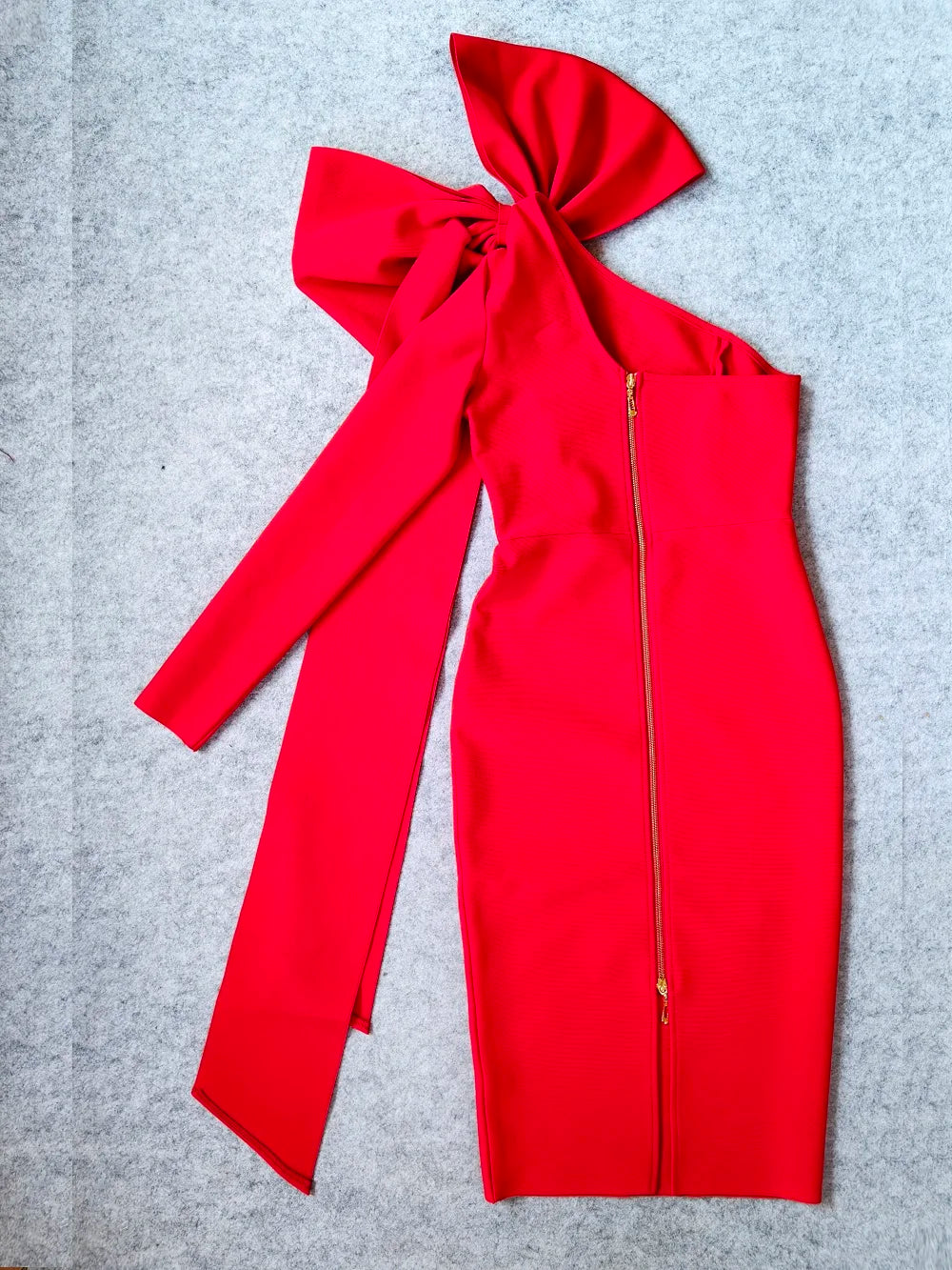 Red Asymmetrical Bandage Evening Dress with Ruffle Split - Bodycon Christmas Party Dress - Fashionpara