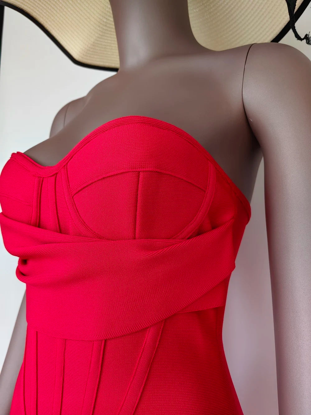 Red Christmas Party Dress - Strapless Backless Split Bustier - Fashionpara