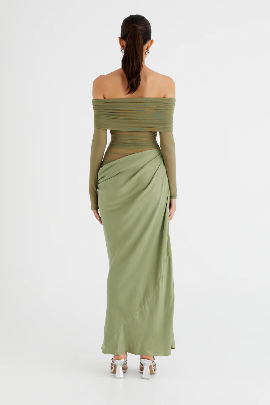 Lillian Off Shoulder Sheer Maxi Mesh Dress in Black - View 10